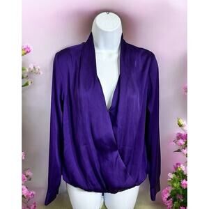 APT. 9 Purple Draped Blouse Sz XS Long-Sleeve V-Neck Top Loose Career Wear New